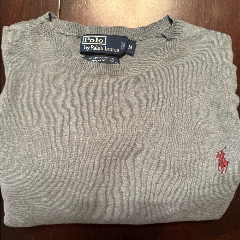 Ralph Lauren Moss Green Crewneck Sweater with Red Pony